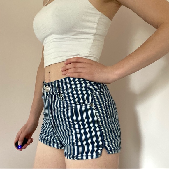 American Eagle Striped Denim Shorts Size 00 - Picture 4 of 7